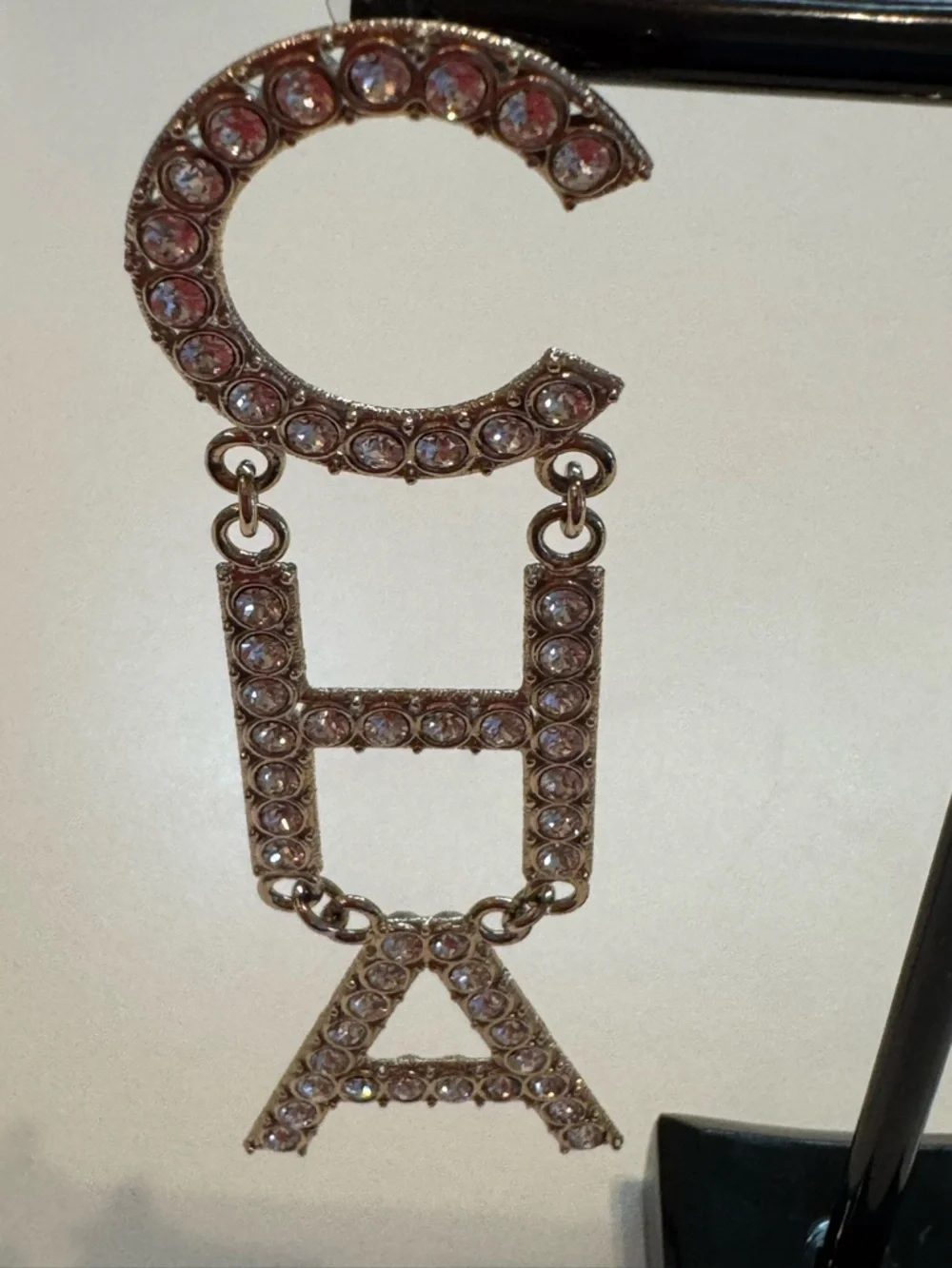 Chanel Authentic Crystal Cha-Nel Drop Earrings - Picture 4 of 5